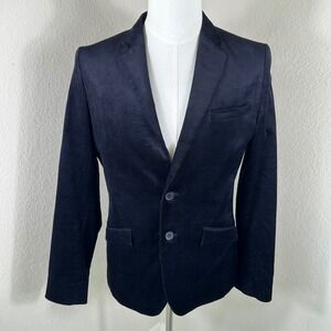 H&M Blazer Mens 38R Navy Blue Corduroy Slim Fit Sport Coat Jacket Dark Academia